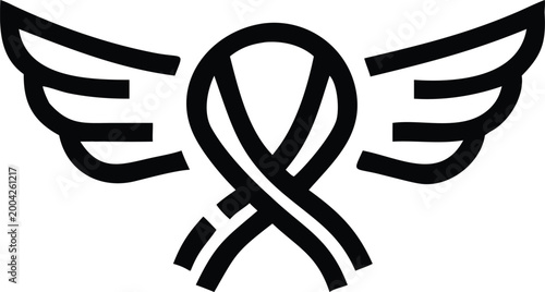 Emotive awareness ribbon with wings symbolizing hope, remembrance, and support for vital causes