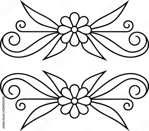 Floral line art designs with leaves and curls