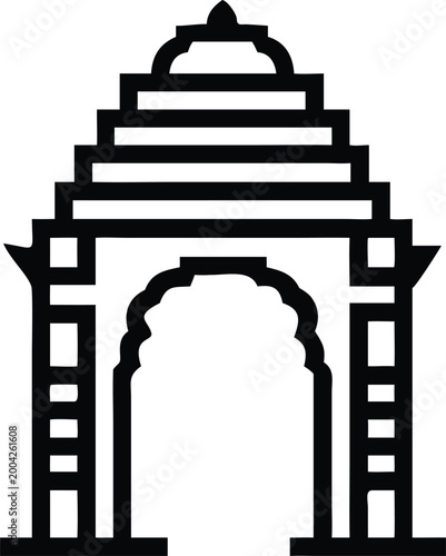 Grand Indian Temple Archway Featuring Intricate Traditional Architecture and Scalloped Entrance