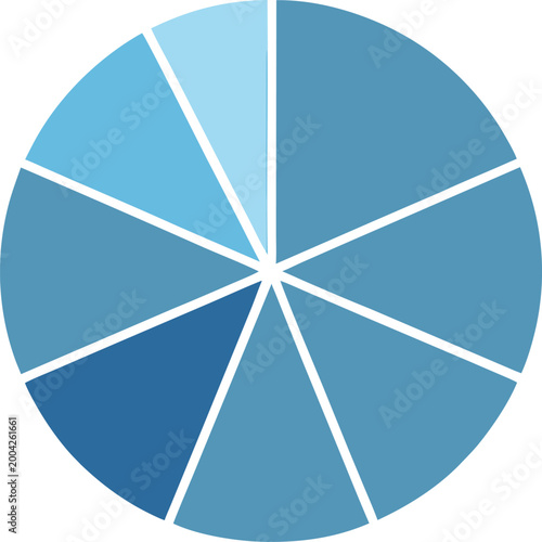 Elegant blue tonal pie chart graphically representing segmented data for professional reports and business analysis