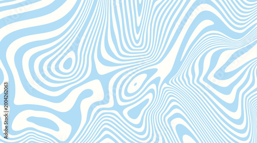 Abstract horizontal twisted background with distorted wavy topographic lines. Trendy vector illustration in 60s, 70s retro style . Soft blue and cream colors