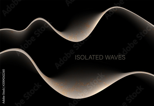 An isolated beige arc with gold tinsel on a black background.