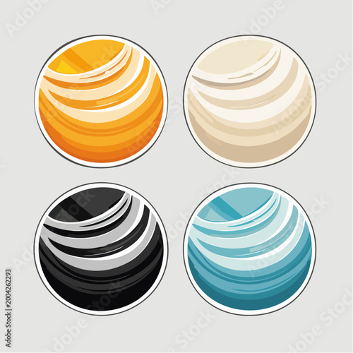 Set of Four Abstract Circular Graphics with Swirling Lines