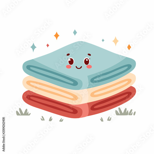 Cute Stack of Folded Towels with a Smiling Face