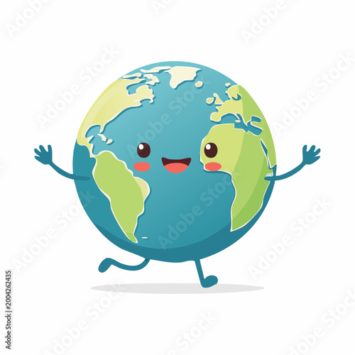 Cute Cartoon Earth Character Running