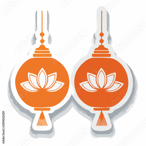 Two Orange Lotus Lanterns Sticker Style