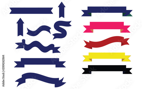 Ribbon banners and arrows for web design and infographics, colorful vector icons