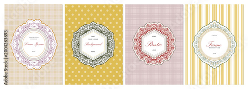 Vintage set vector frames with backgrounds. Retro collection for wedding, cards, invitation, poster. Hand drawn flourishes ornament elements.