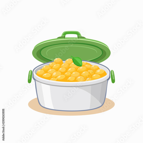 Pot of Yellow Beans with Green Leaf Garnish