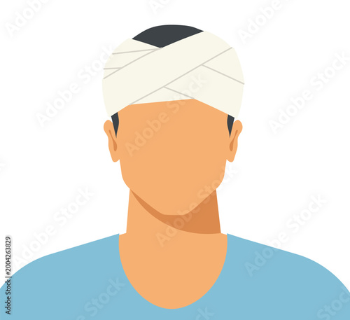 medical bandage wrapped around head, injury concept, healthcare and first aid, flat- vector illustration