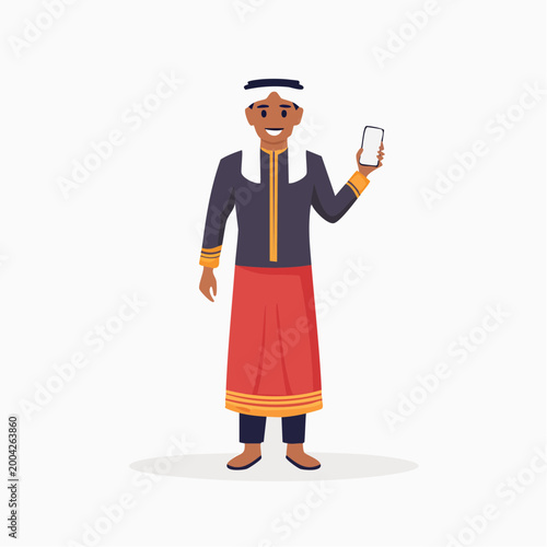 Man in Traditional Arab Clothing Holding a Smartphone