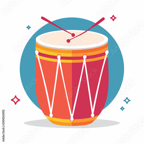 Illustration of a Dholak Drum with Sticks