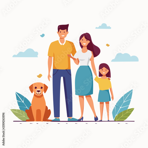 Happy Family with Dog Illustration