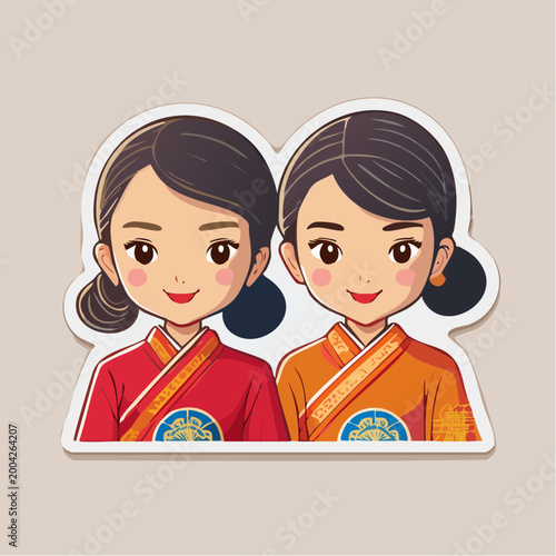 Two cartoon girls in traditional Chinese clothing