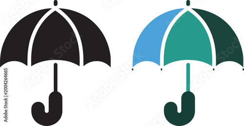 Umbrellas black and multicolor showing protection against weather elements with rain with umbrella