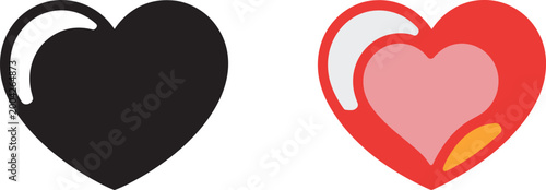 Heart shapes black and red with internal color variations vector illustration with pink heart