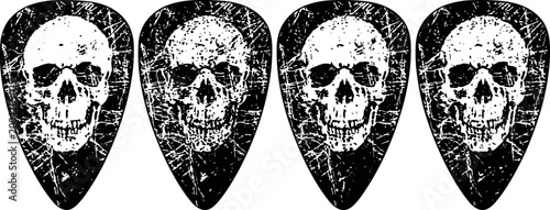 Grunge skull guitar picks set with distressed texture musical accessories with edgy rock design