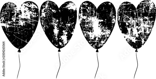 Grunge heart shaped balloons set in black and white vintage for love and romance designs