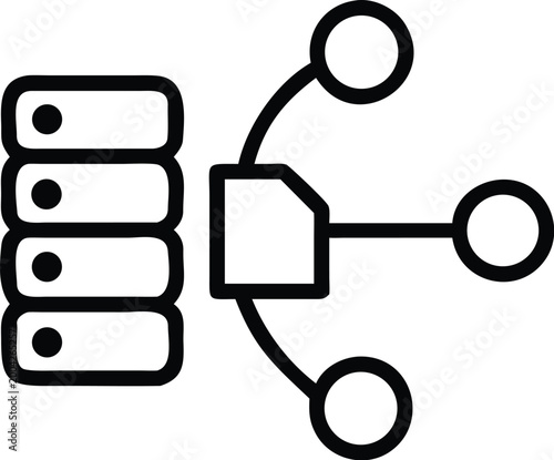 data icon with connected circles and square black and white line drawing high quality professional detailed modern elegant stylish clean crisp
