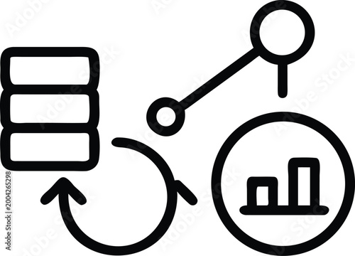 data analysis icon with database and magnifying glass line art style high quality professional detailed modern elegant stylish clean crisp vibrant