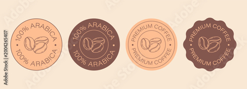 Set of coffee badges with arabica beans and premium label design for packaging and branding. Vector illustration