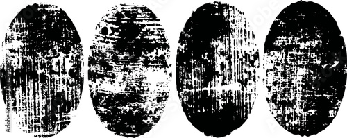 four textured black wood oval shapes with distressed grunge patterns on white background