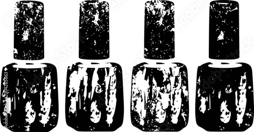 grunge nail polish bottles set four black distressed fashion beauty cosmetic containers silhouettes