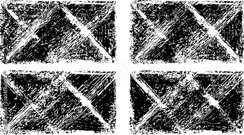 grunge black envelopes set with rough texture isolated on white background