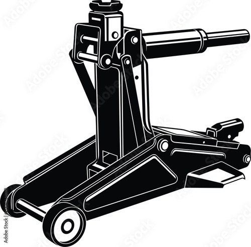 Hydraulic floor jack tool detailed vector illustration for automotive lifting equipment used in car repair and maintenance service