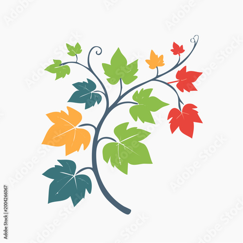 Stylized Vine with Colorful Leaves