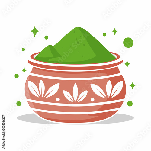 Green Holi Powder in Decorative Pot