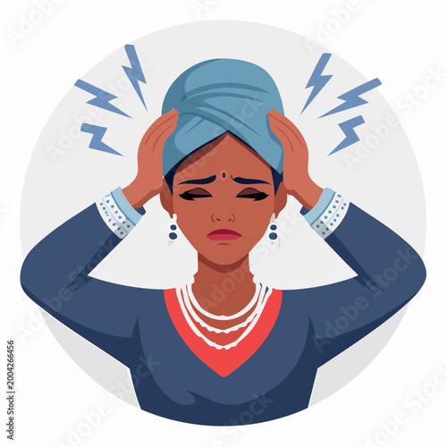Woman with headache holding her head
