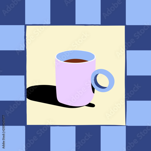 Minimal Coffee Cup Illustration with Geometric Background