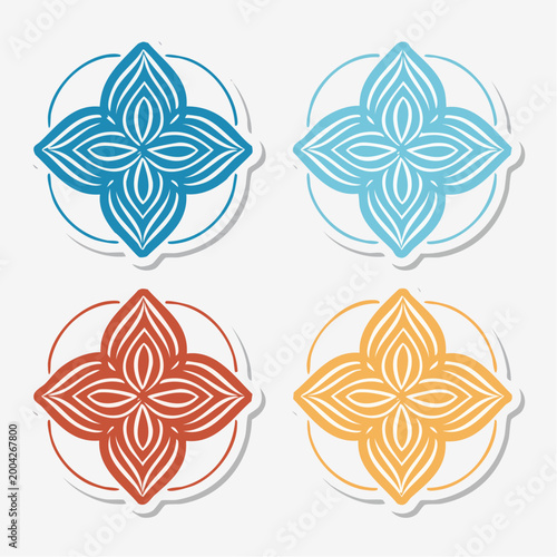 Set of Four Decorative Floral Emblems in Different Colors