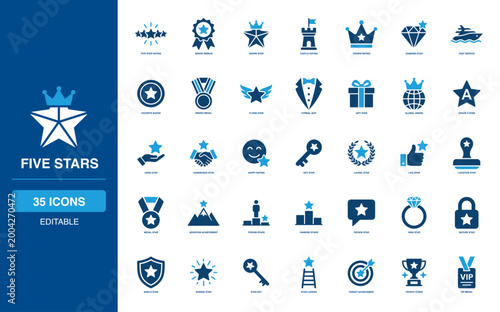 Top Rating and Five Stars Solid Icon Set Awarding Ribbon Castle Diamond Fast Favorite VIP Medal Suit Gift Handshake Happy Mountain Podium Ring Secure Shield Target Trophy Ladder Key Review