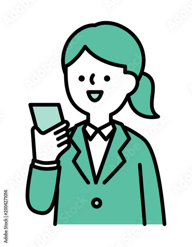 スマホで通話する笑顔の女性のイラスト