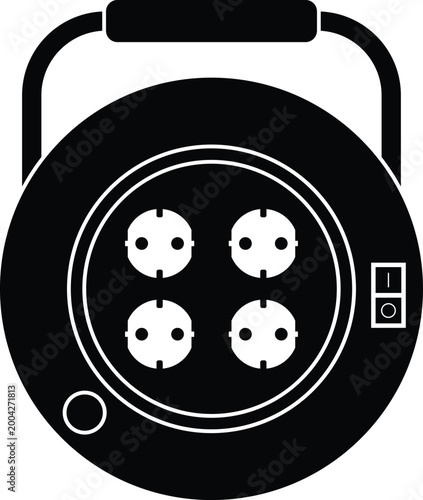 Cable Reel with Outlets Silhouette Isolated on White Background