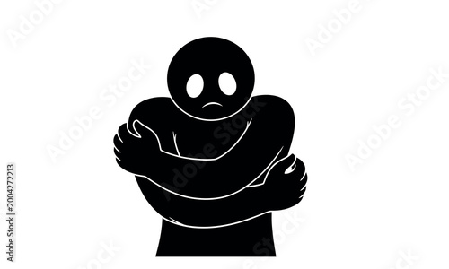 Sad person hugging themselves feeling lonely and depressed Vector, illustration cartoon art