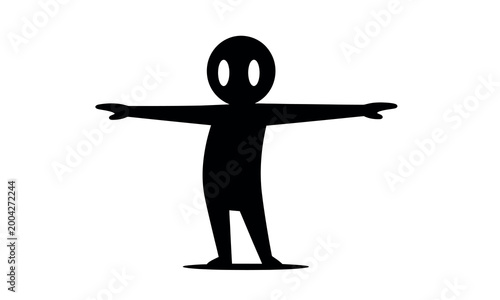 Black silhouette of a cartoon character standing in a t pose with arms outstretched Vector, illustration cartoon art