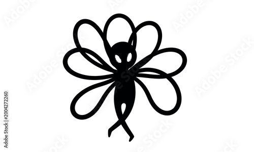 Abstract black hand drawn doodle of a cute flower or petal shape character Vector, illustration cartoon art