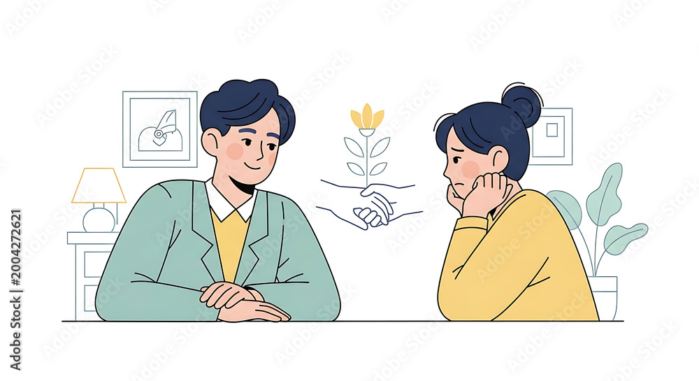 Fototapeta premium A man and woman sit across from each other in a cozy room