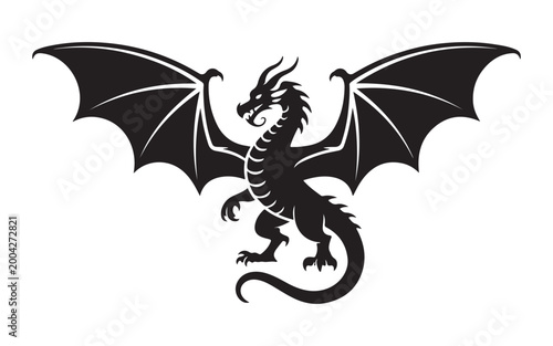 Black dragon with wings in a fierce pose