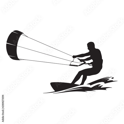 Kitesurfer riding waves on a sunny day
