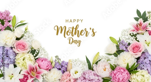 Beautiful floral Mother's Day greeting card design with pink and purple blossoms.