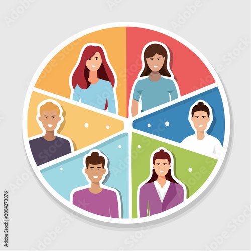 Diverse Group of People in Pie Chart Segments
