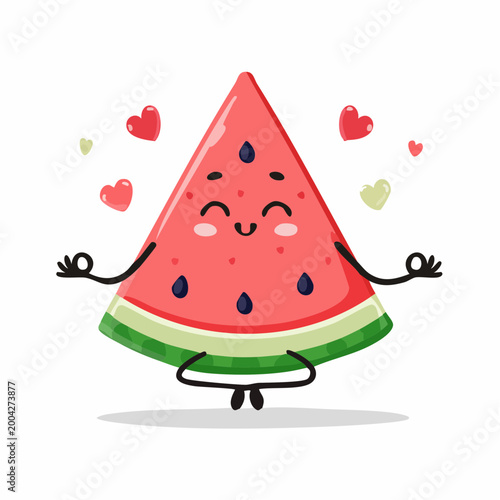 Cute Watermelon Slice Meditating with Hearts