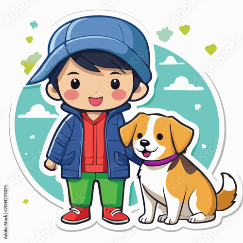 Cute Cartoon Boy and Dog Friendship Illustration