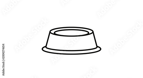 A simple black outline vector illustration depicting a basic empty pet food bowl, ideal for various animal feeding graphics and clean modern design projects.