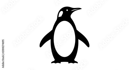 Minimalist vector illustration of an emperor penguin showing a clean black and white silhouette design perfect for modern graphic branding projects or professional creative icon assets