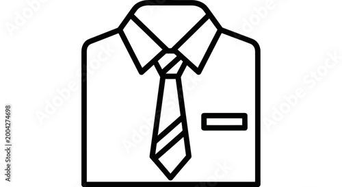 A clean line art vector illustration graphic design of a formal collared shirt with a striped tie